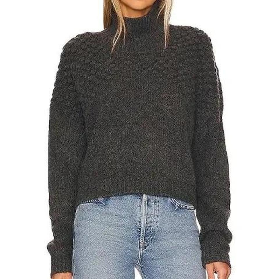 Free People Bradley Cropped Pullover Knit Sweater Mock Neck Charcoal Xs